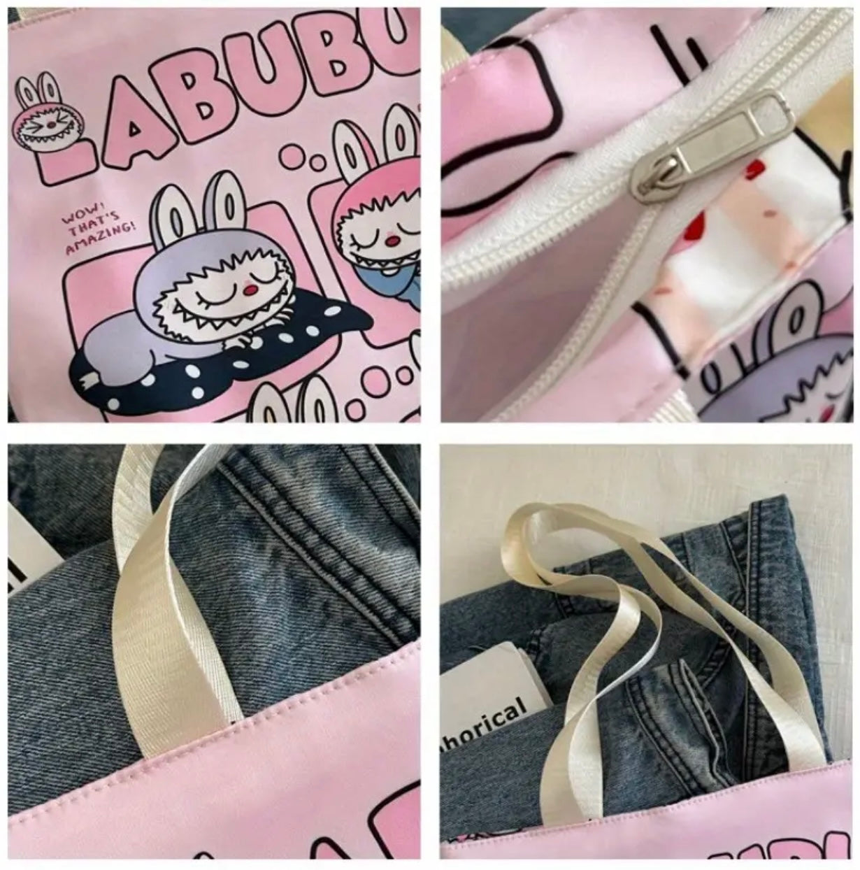 Bolsos labubus tote lona con forro