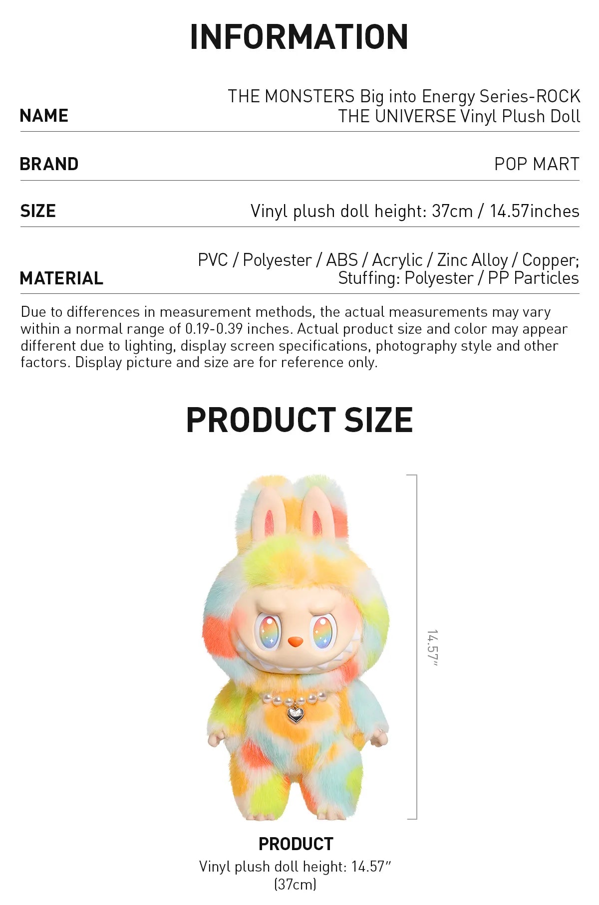 (Pre orden) Labubu the monsters big into energy - Rock the universe 37cm plush doll original