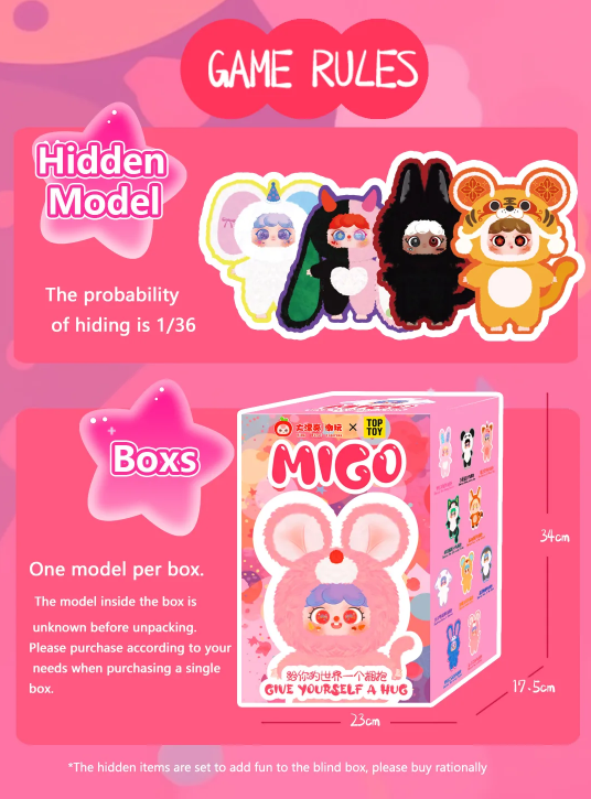 MIGO 400% Big Plush Give Yourself A Hug Lucky Bag Babythree Blind box original