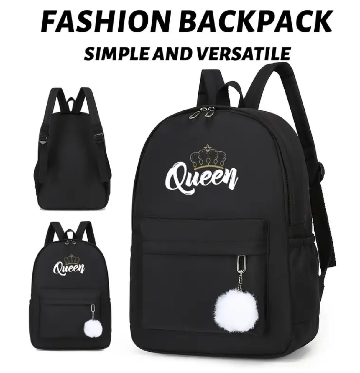 MOCHILA DE NAILON NEGRA QUEEN